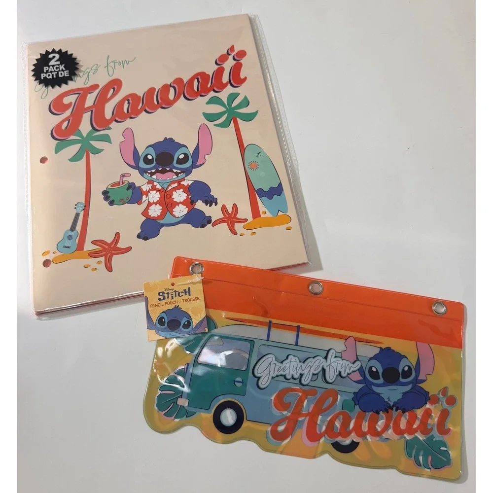 Disney Lilo & Stitch Hawaii Stationery Set 2 Folders and 1 Pencil Pouch New